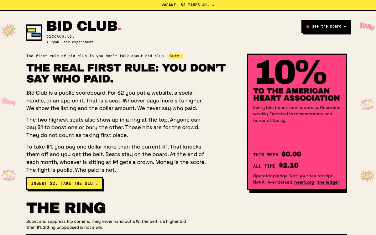 BID CLUB. as it appeared on 28 Aug 2026