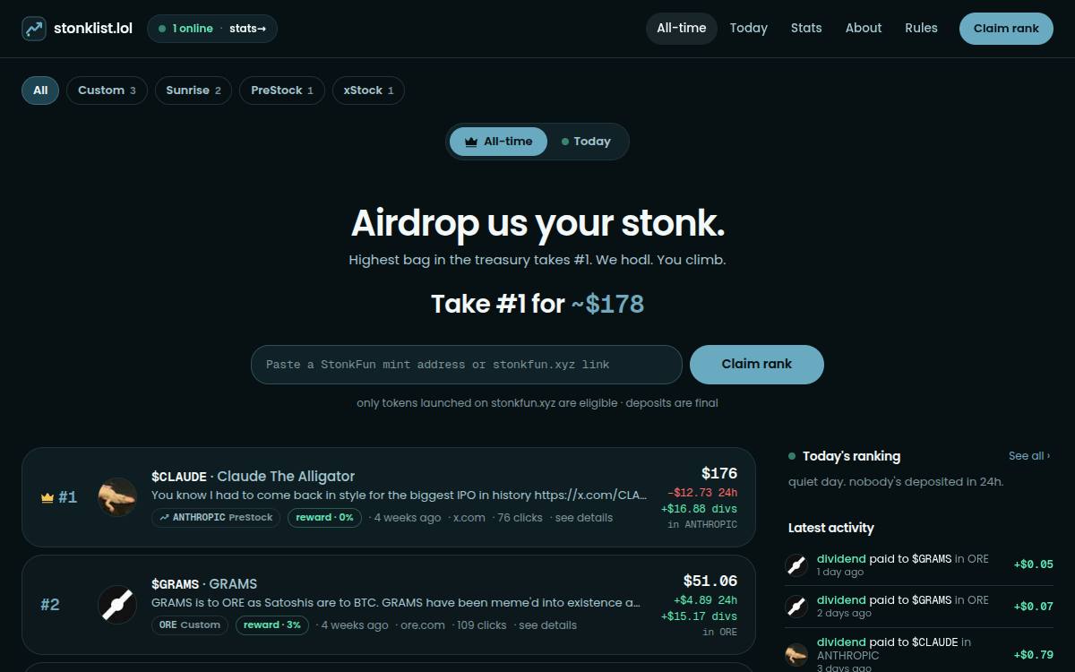 Stonklist Lol as it appeared on 11 Oct 2026
