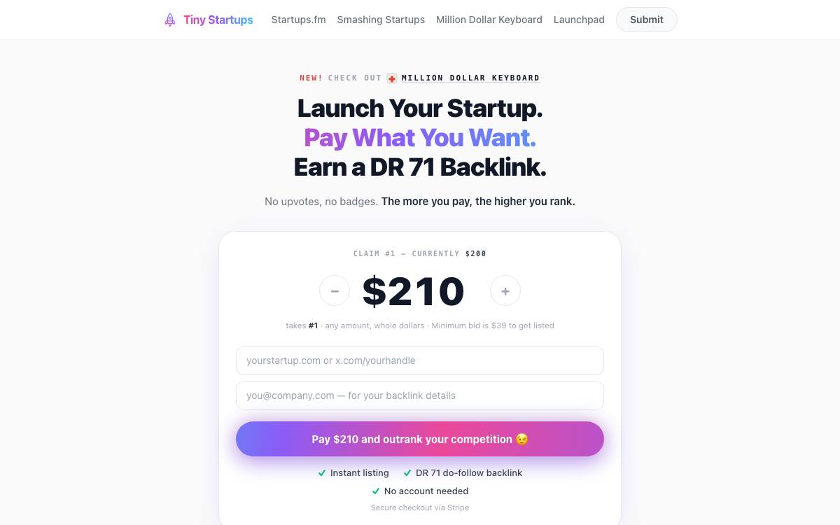Tiny Startups as it appeared on 28 Aug 2026