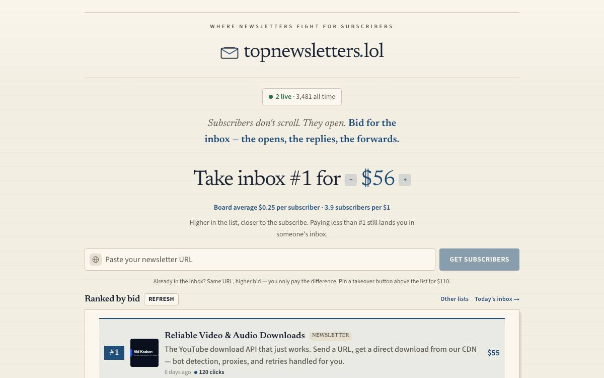 topnewsletters.lol as it appeared on 28 Aug 2026